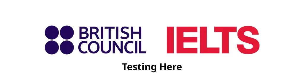 British Council IELTS testing center sign with purple logo and red IELTS text, indicating official English language examination location